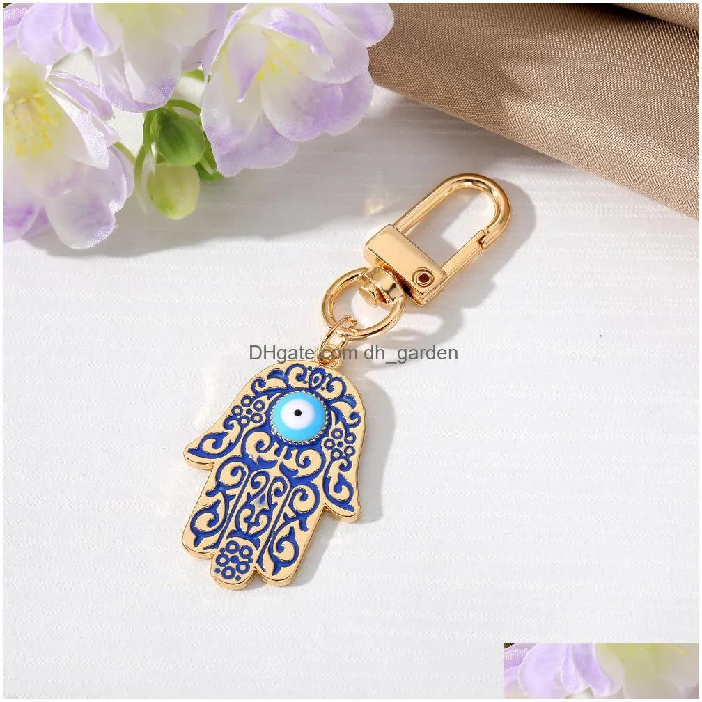 gold silver hamsa hand evil eye keychain key ring for women men fatima hand blue eye bag car key accessories pendant