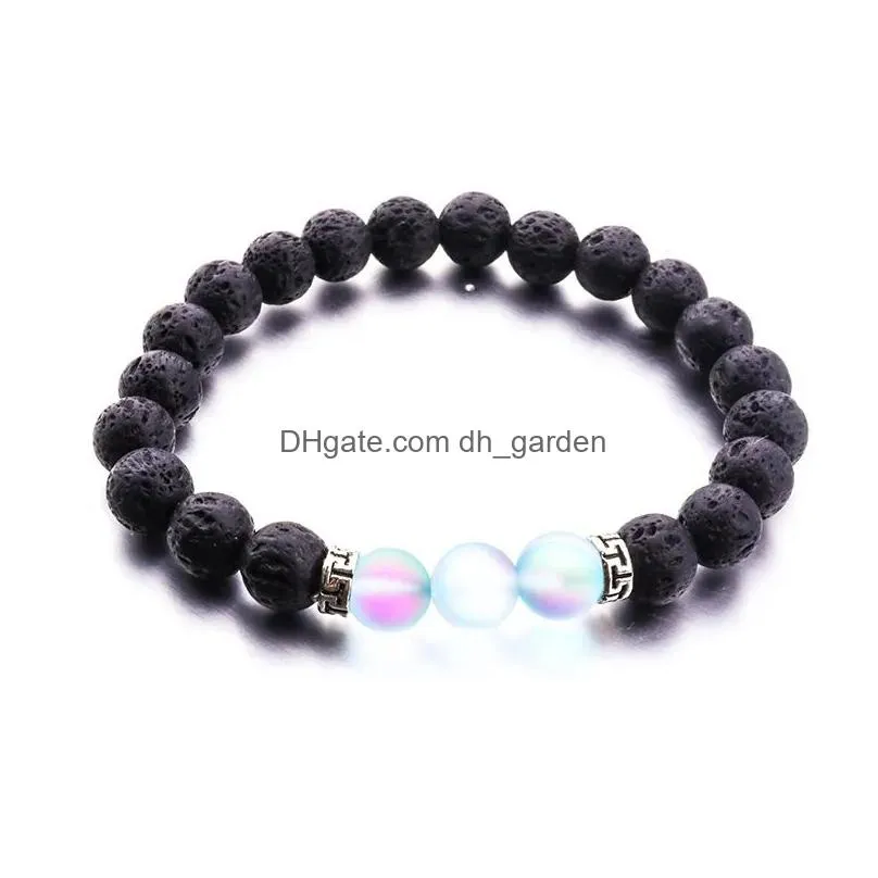 8mm black lava stone reflective beads aromatherapy essential oil diffuser bracelet for women