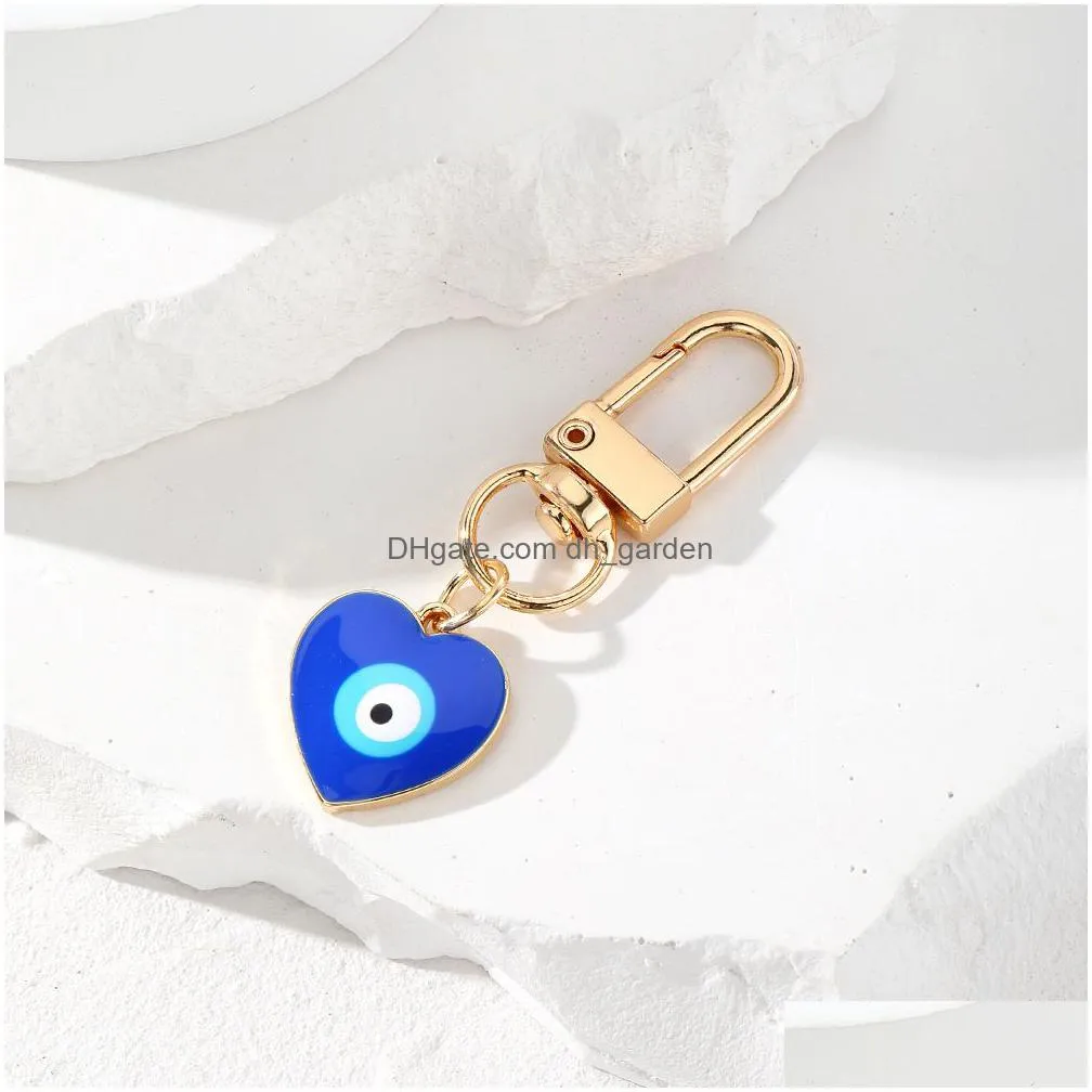 bright peach heart evil eye clasp key rings for friend lovers gift blue eye charms bag car keyring pendant keychain