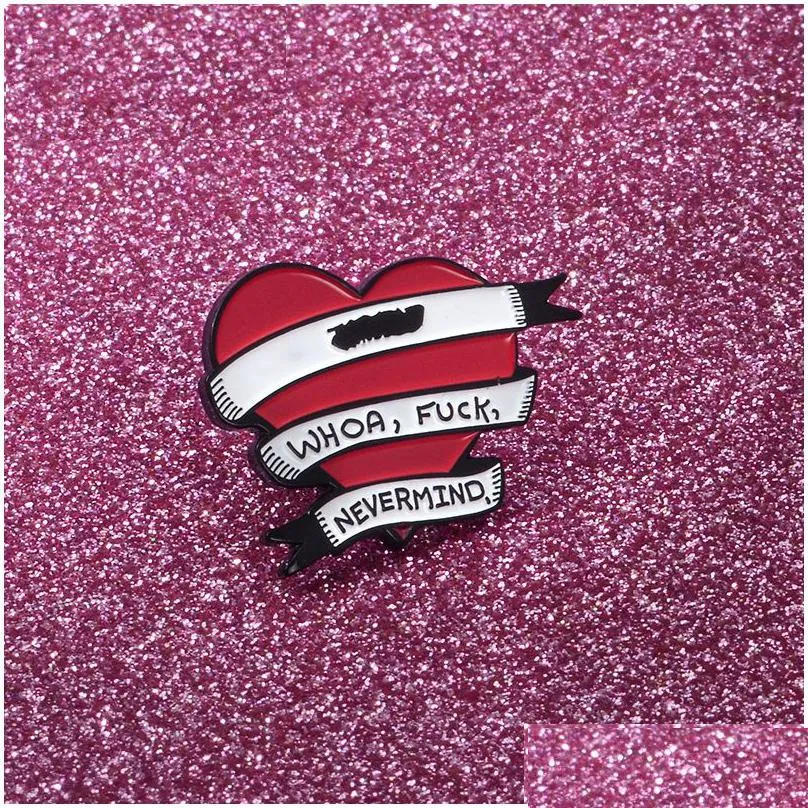 red heart banner brooches fxxk badges lapel pins funny quote jewelry for men women