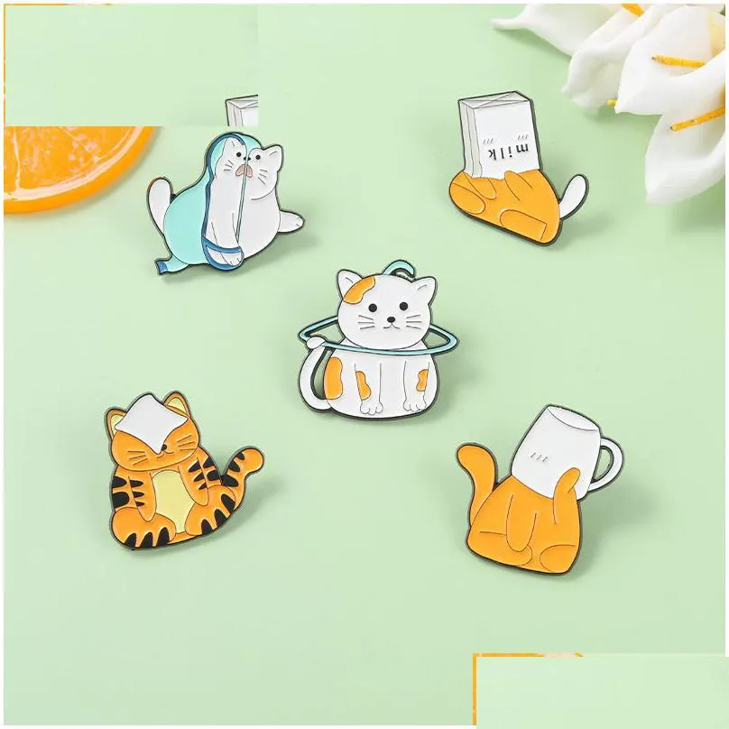 cartoon cat enamel pin brooch funny animal cup paper bag orange white kitten badge lapel clothes hat backpack jewelry gift kids custom