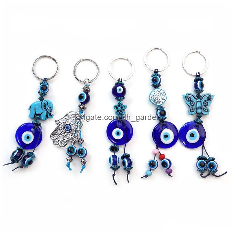 blue evil eye keychain butterfly elephant palm charms key ring for women men pendant bag car key accessories