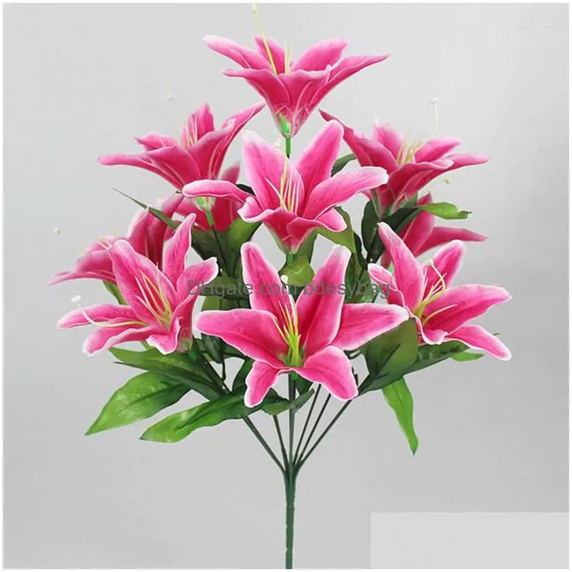 decorative flowers 10 heads artificial lily diy bridal bouquet silk fake flower wedding party home living room table vase decoration
