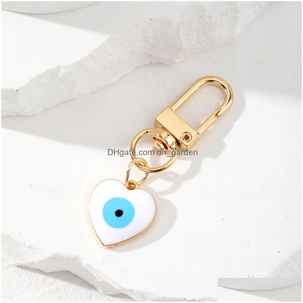 bright peach heart evil eye clasp key rings for friend lovers gift blue eye charms bag car keyring pendant keychain