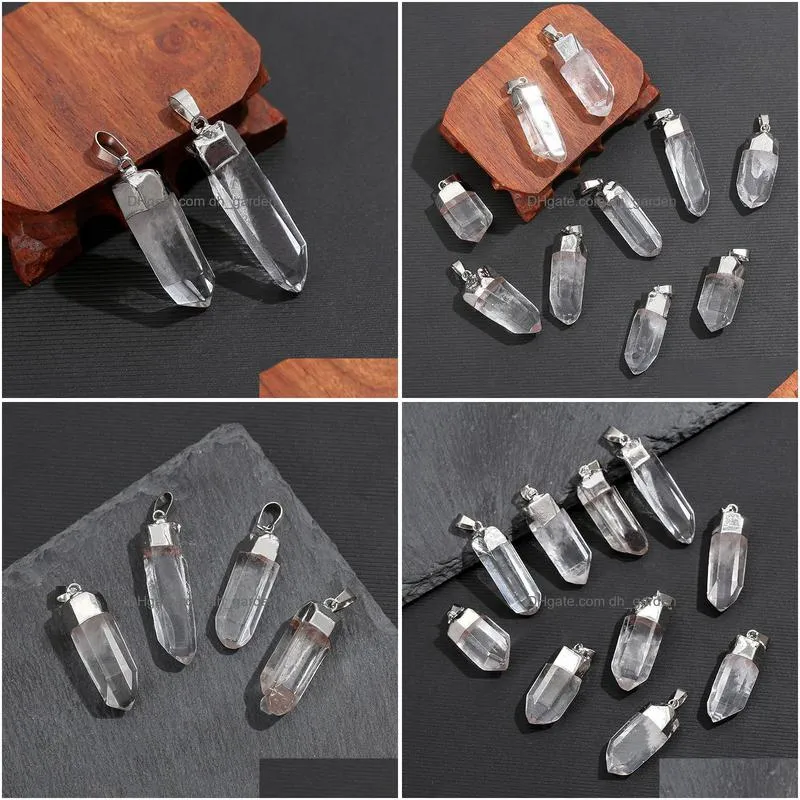 gold plated rough white crystal pillar pendant irregular raw stone charms for necklace earrings jewelry making accessory