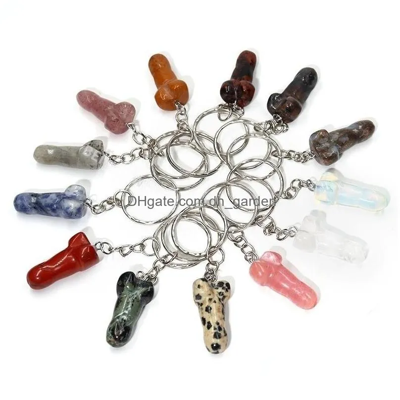 keychains man penis pendant for natural stone genitalia shaped pendants car keyring hanging jewelry funny women friends gifts