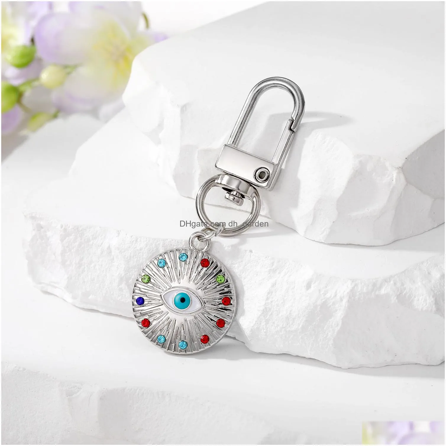 rhinestone evil eye keychain key ring for women men blue eye charms pendant bag car key accessories