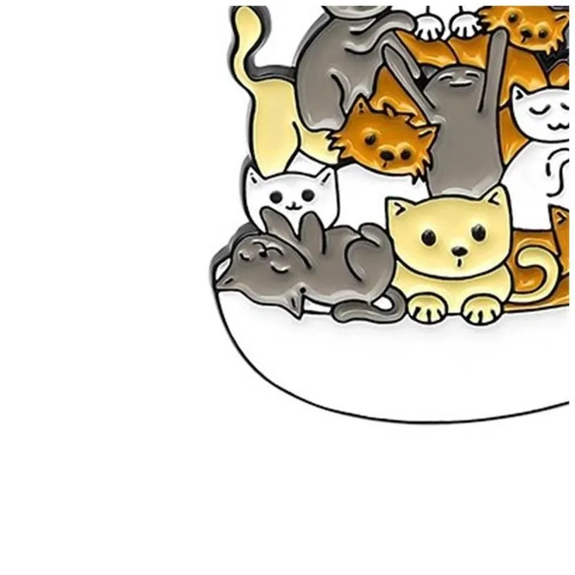 Pins Brooches Cartoon Animal Dog Cat Noodle Bowl Pins Children Enamel Alloy Badge For  Backpack Accessories 636 H1 Drop Deliv