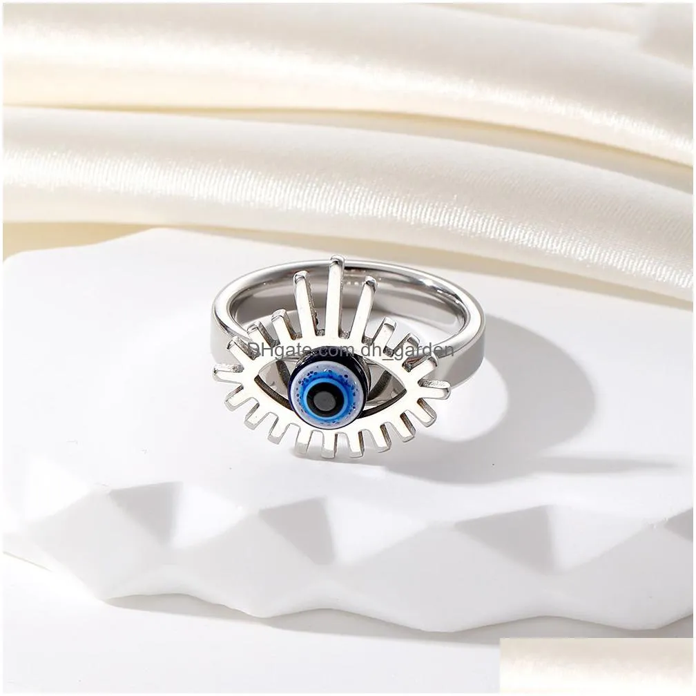 vintage blue evil eye finger ring for women gift jewelry hollow crown turkish lucky eye adjustable party accessories size 17 18 19 20
