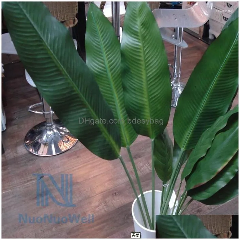 decorative flowers nuonuowell 5 sprays green silk banana leaves artificial plant leaf real touch tropical tree xmas decorations wedding