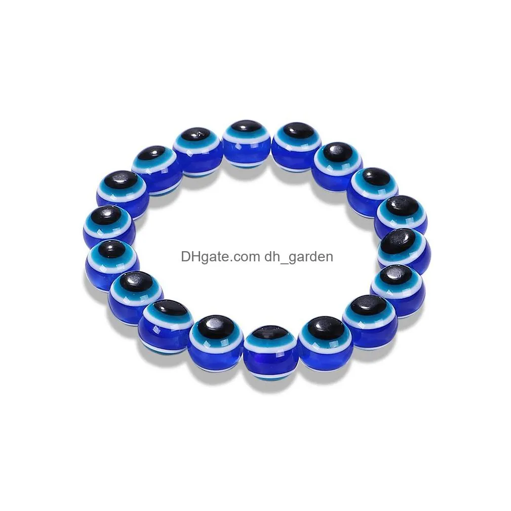 cheap colorful turkish blue evil eye 10mm red blue eyes beads handmade elasticity bracelet for men women yoga reiki jewelry