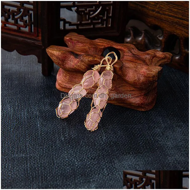 hand woven copper wire net pendant colorful crystal raw stone beads charms for necklace earrings jewelry making accessory