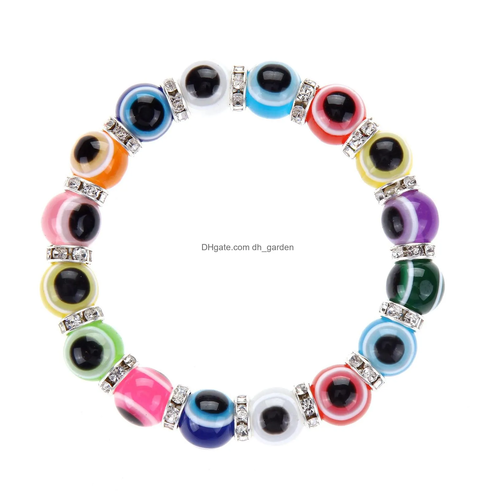 colorful turkish blue evil eye 10mm red blue eyes beads handmade elasticity bracelet for men women yoga reiki jewelry