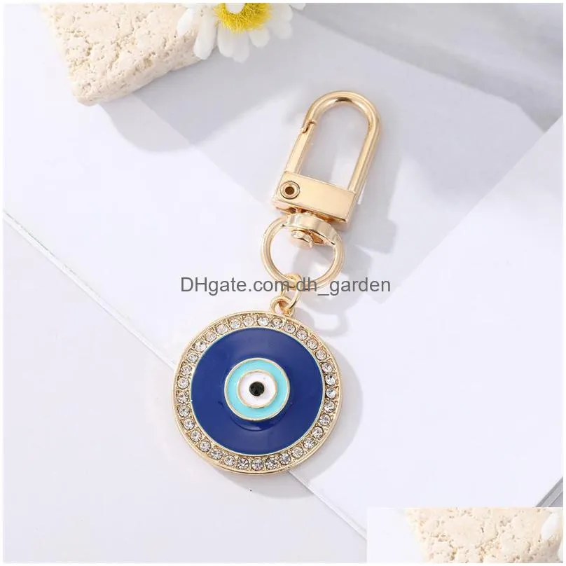 gold turkish evil eye keychain keyring women men blue enamel lucky eye bag car phone charm pendant key ring