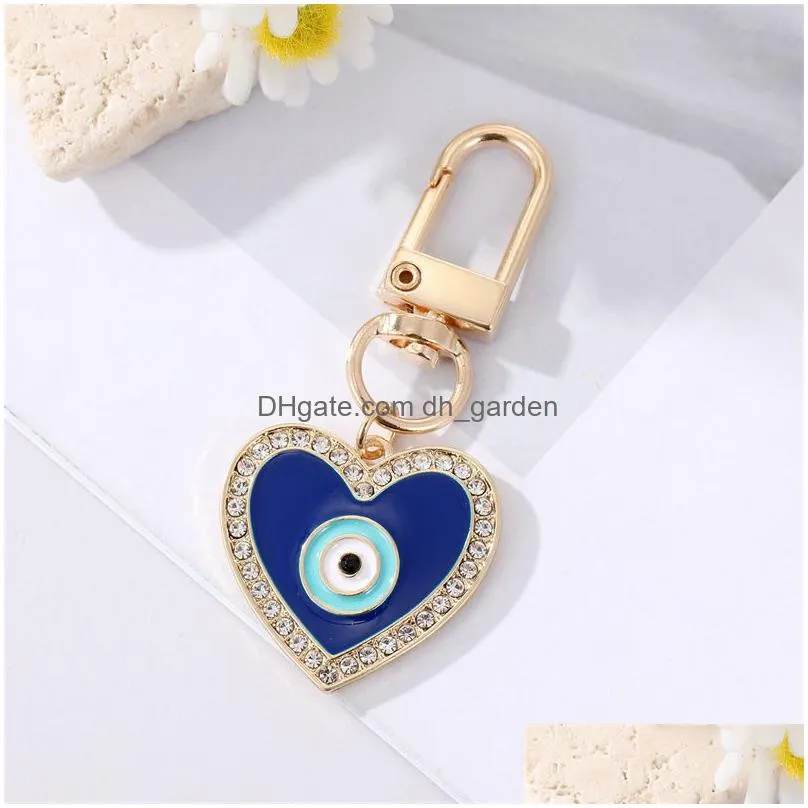 gold turkish evil eye keychain keyring women men blue enamel lucky eye bag car phone charm pendant key ring
