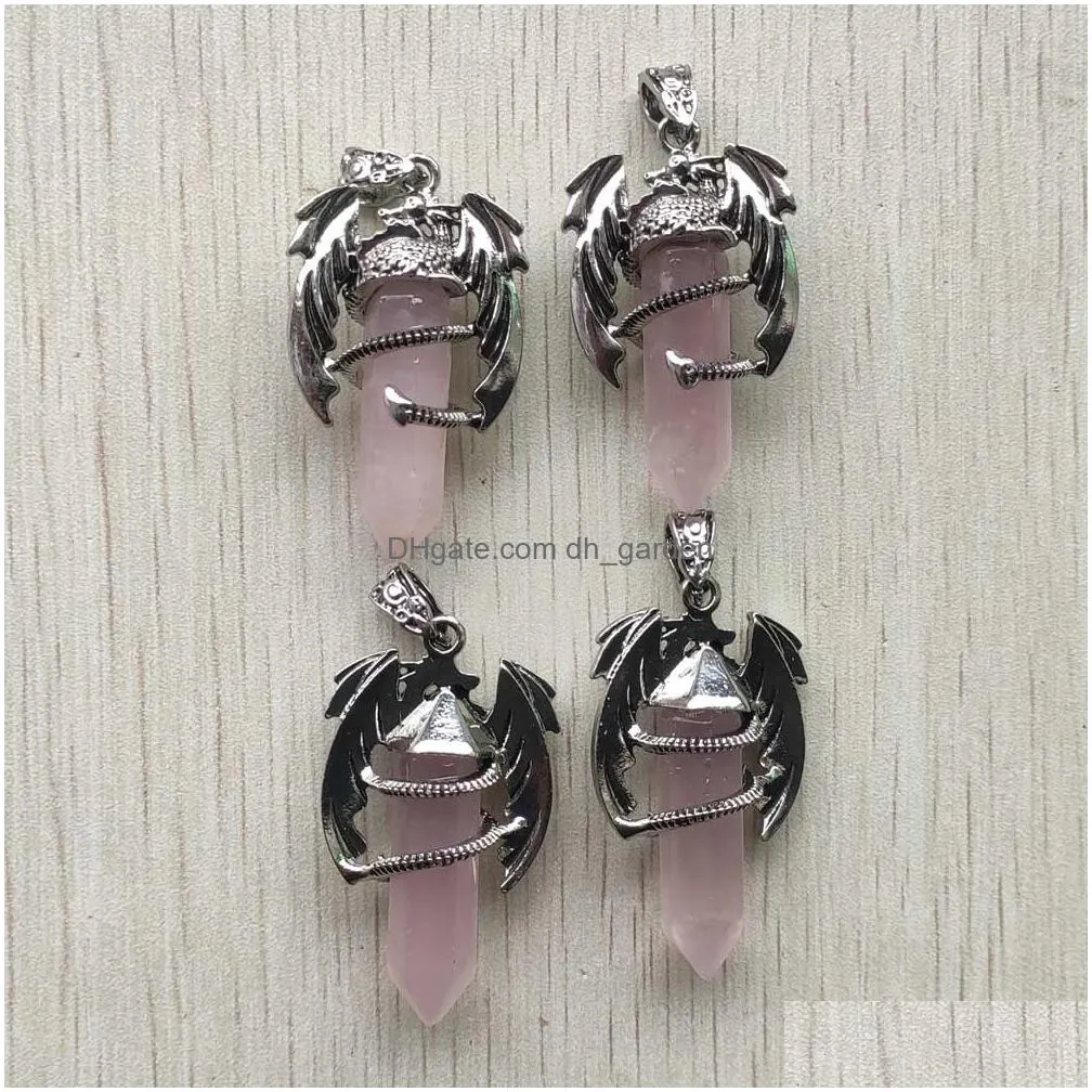 natural gem stone vintage dragon man hexagonal crystal pendants for necklaces jewelry making