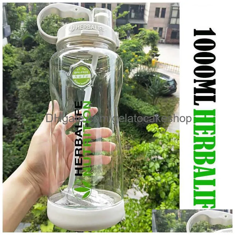 multi color 1000ml bpa gray rose red portable herbalife nutrition plastic sports hiking fitness straw water bottle