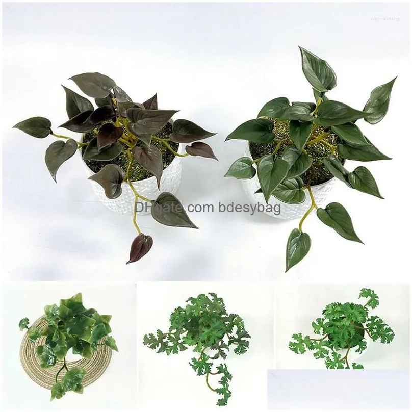 decorative flowers simulation flower fake ivy leaves artificial copper coin grass green plant desktop bonsai plants home office decor