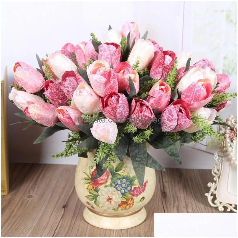 decorative flowers tulip artificial flower real touch fake bouquet for wedding decoration white red rose home garden christmas decor