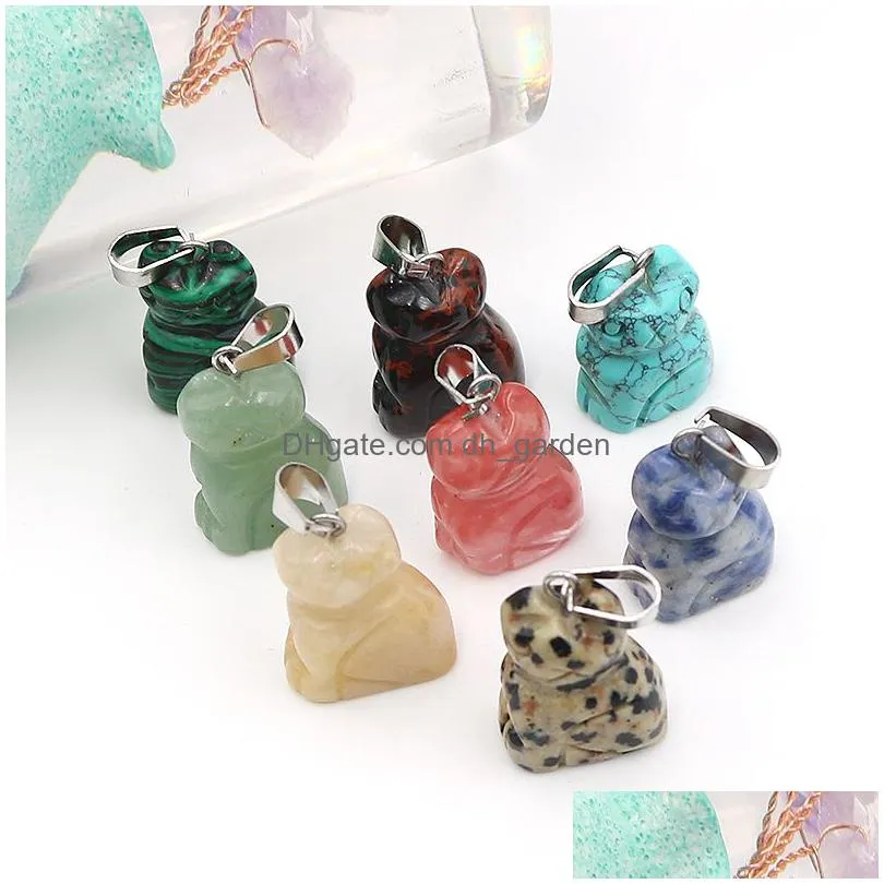natural stone little carved cat pendants fashion animal charms for jewelry making necklace earrings fengshui