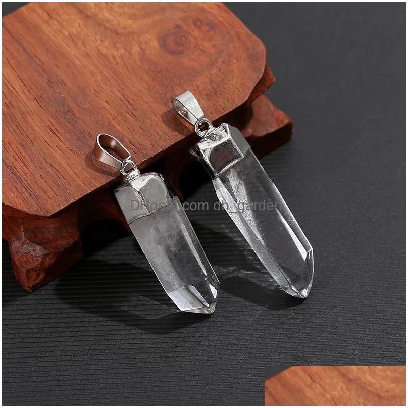 gold plated rough white crystal pillar pendant irregular raw stone charms for necklace earrings jewelry making accessory