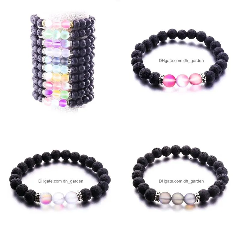 8mm black lava stone reflective beads aromatherapy essential oil diffuser bracelet for women