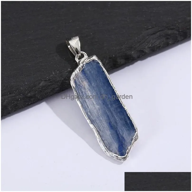 gold plated blue crystal pillar pendant irregular raw stone tag charms for necklace earrings jewelry making accessory