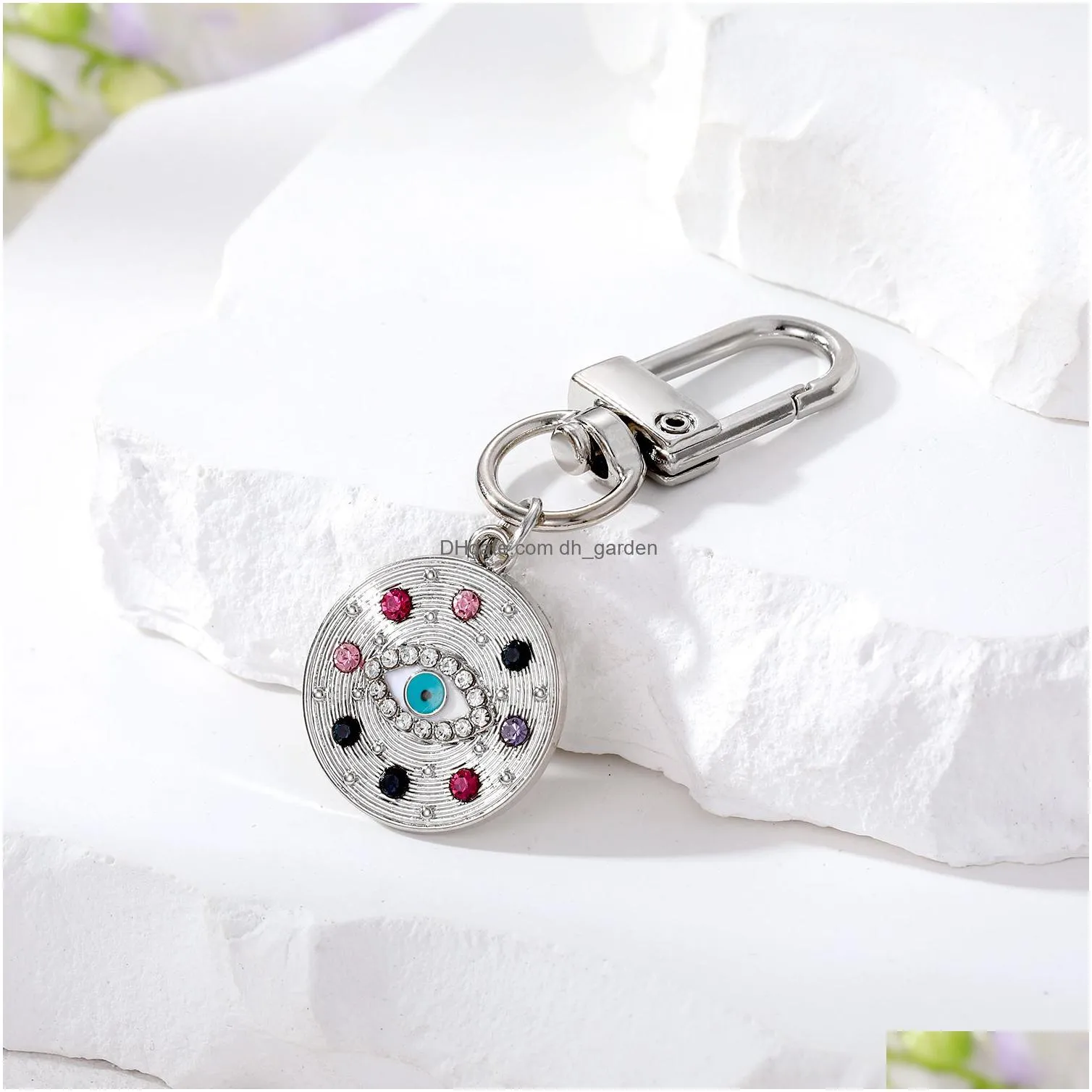 rhinestone evil eye keychain key ring for women men blue eye charms pendant bag car key accessories