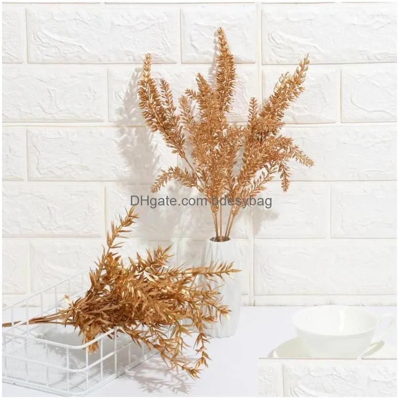 decorative flowers 1bunch gold silver artificial flower simulation leaf faux plant christmas ornament wreath gift box adornment party