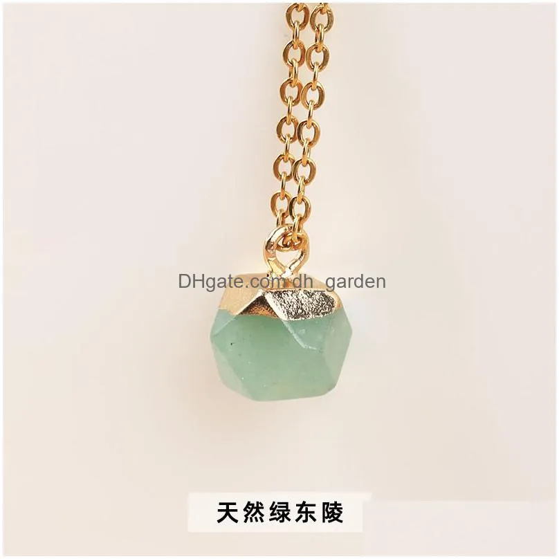 gold covered edged natural stone 8mm rhombus pendant rose quartz crystal amethyst necklace for women jewelry gift mini