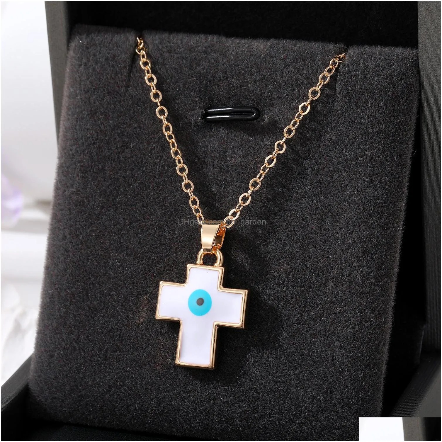 colorful turkish blue evil eye cross pendant necklace for women new trendy lucky eye clavicle chain choker wedding jewelry