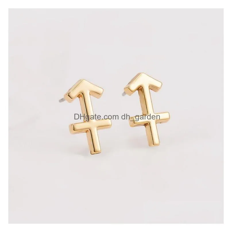 12 zodiac gold stud personality symbol twelve constellation earrings for women girl party jewelry