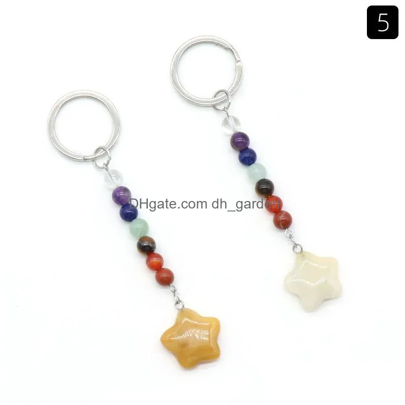 star statue key rings 7 chakra beads chains stone carved charms keychains healing crystal keyrings for women men christmas gift