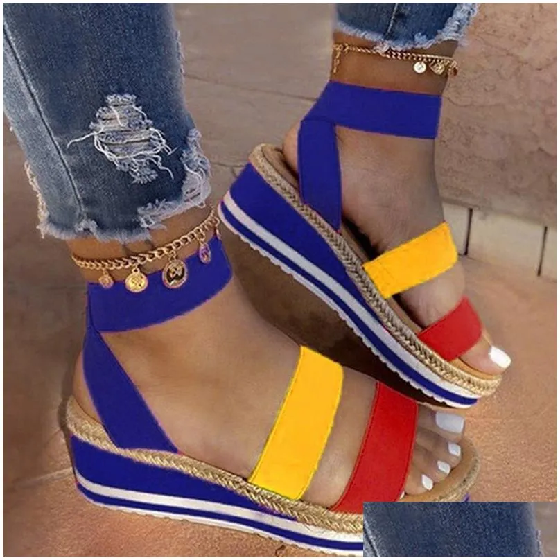 summer sandals women wedges platform ladies shoes candy color casual girls slip on strap cross plus size 2022