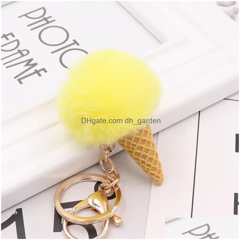 5cm faux fur ice cream pendant keychain cute cartoon keychain plush furry bags hang cone car key chain keyring creative gift