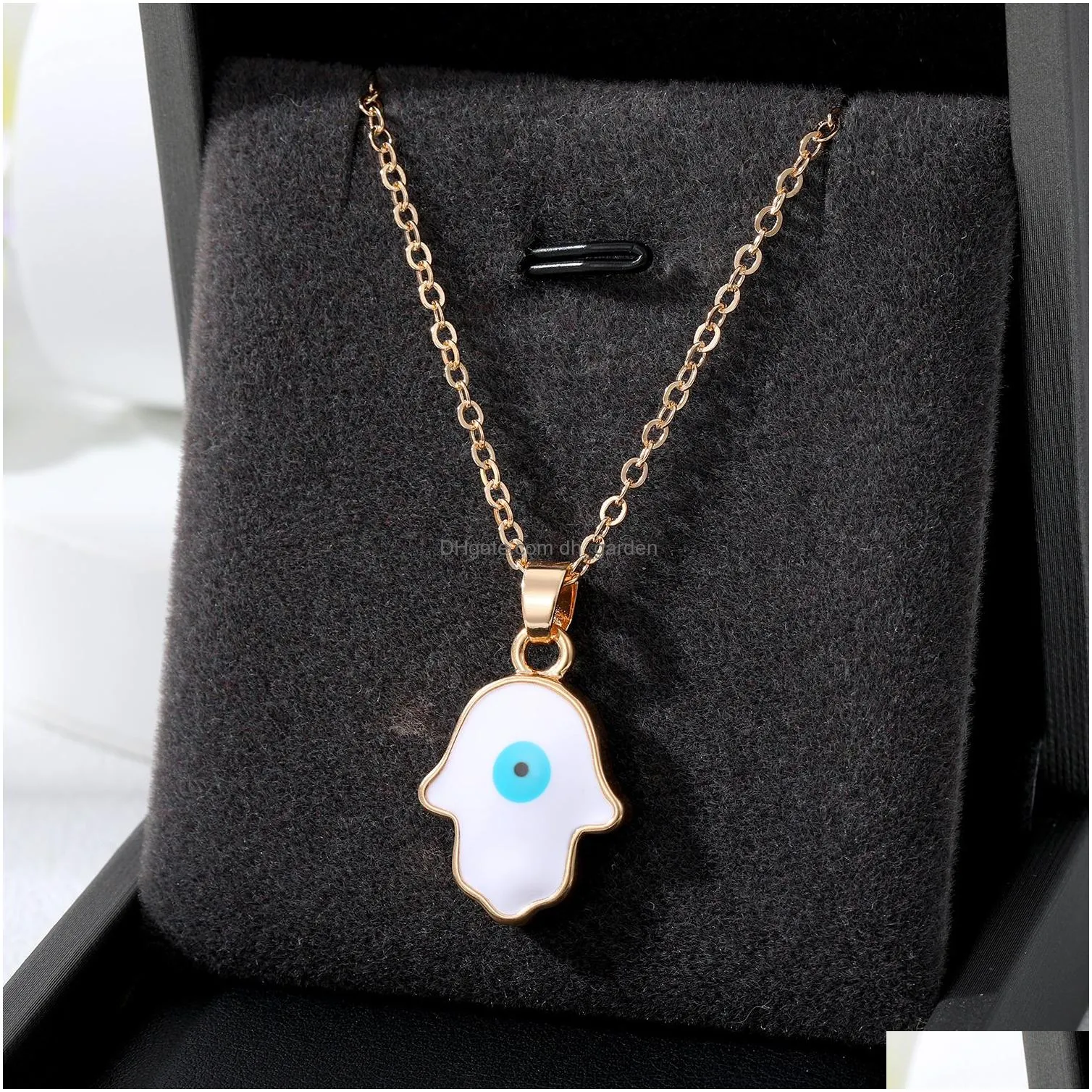 colorful turkish blue evil eye palm hand pendant necklace for women new trendy lucky eye clavicle chain choker wedding jewelry