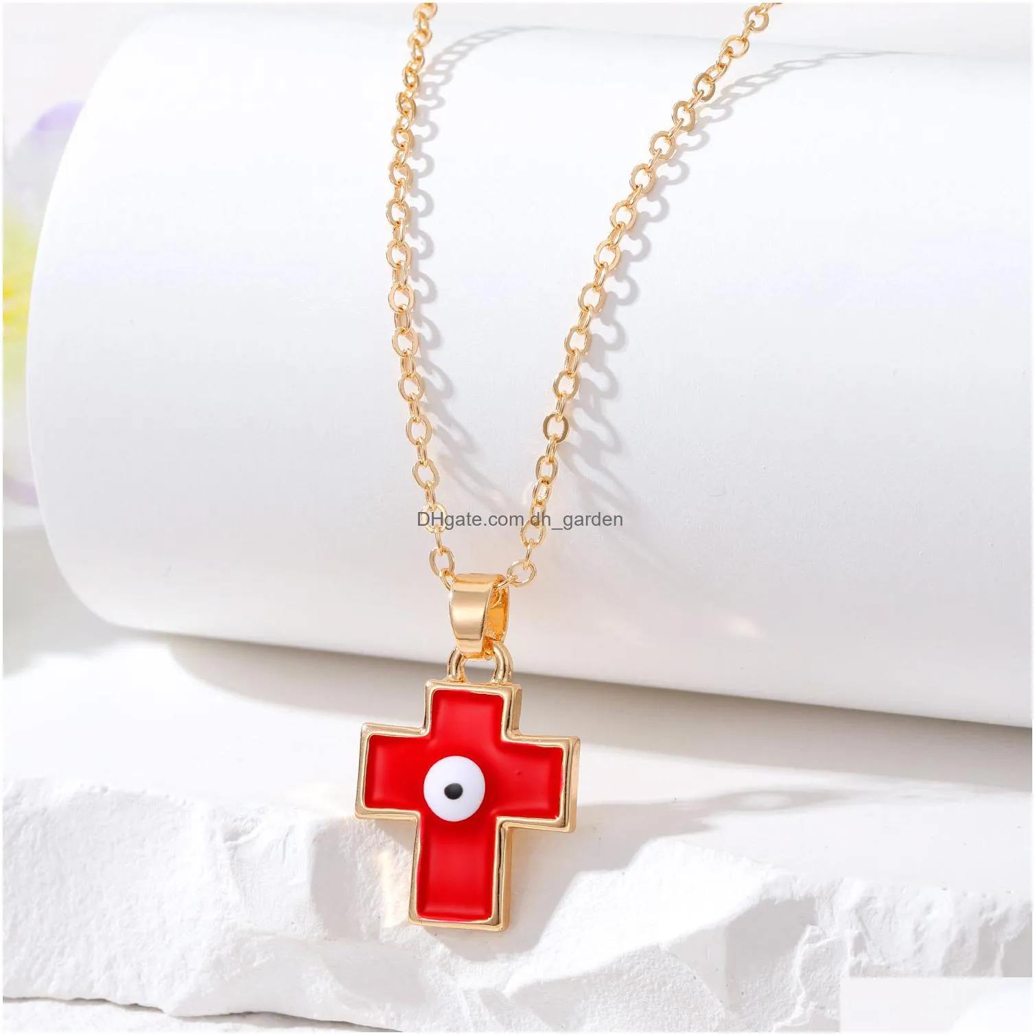 colorful turkish blue evil eye cross pendant necklace for women new trendy lucky eye clavicle chain choker wedding jewelry