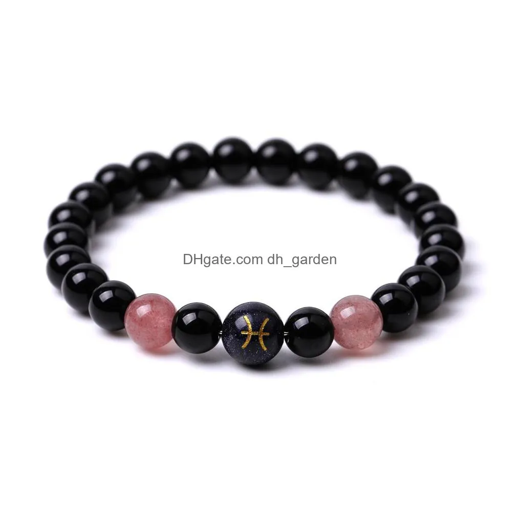 10mm 12 constellation zodiac sign birthday bead bracelet 8mm black stone budhha friendship bracelet jewelry women men