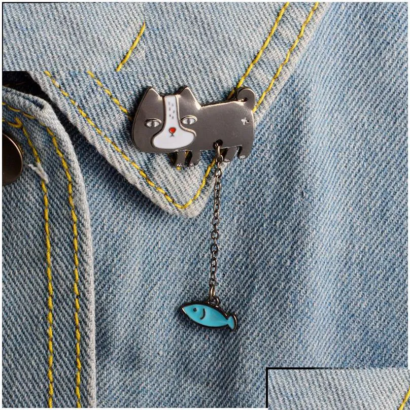 lovely animal cat fish boat anchor tassel chain brooch pin women men chioldren bag clothing jacket school uniform decor accessories