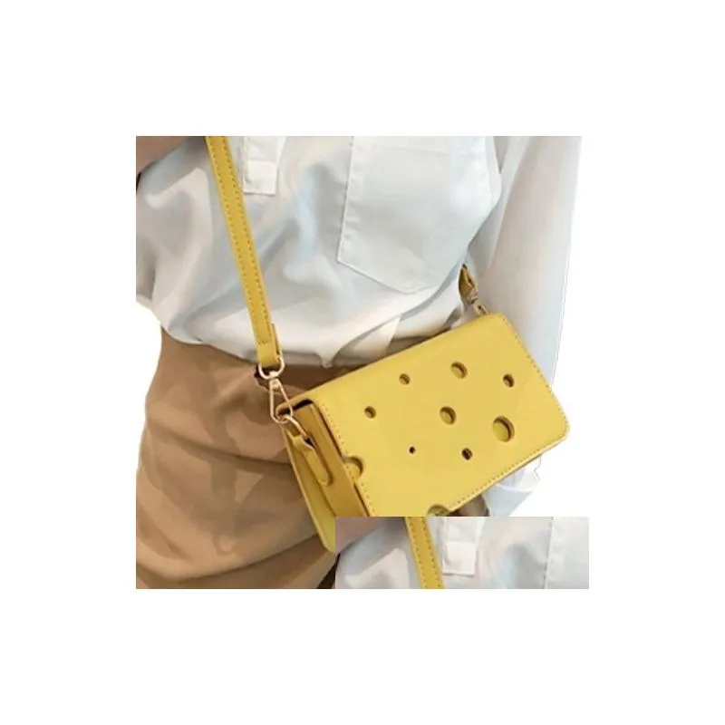 novelty cheese pattern crossbody bags for women creatively holes design shoulder bag lady stylish purses and handbags trend