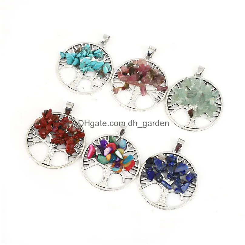 alloy tree of life gravel stone pendant energy rose quartz chip bead girls women gift necklace jewelry making wholesale