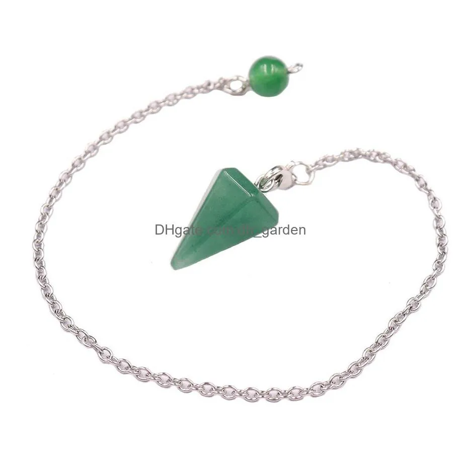 natural stone cone pendulum pendant for dowsing wicca pointed crystal pillar simple pendulums reiki pendule amulet