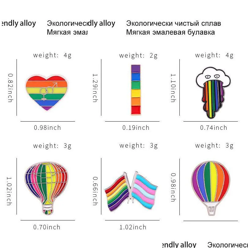 rainbow colors enamel cute cartoon pins heart-shaped air balloon banner brooches metal badges bag clothes pin up jewelry gift