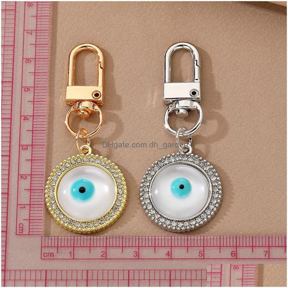 bright evil eye keychain gold silver key ring for women men cat`s eye opal glass charms pendant bag car key accessories