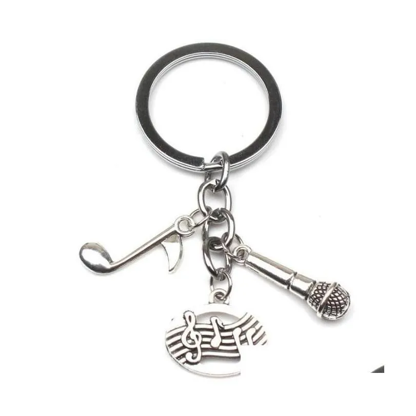 Key Rings Ancient Sier Music Teacher Ring Microphone Notes Handmade Guitar Designer Pianist Keychain Gift Jewelry Do Your Favorite D