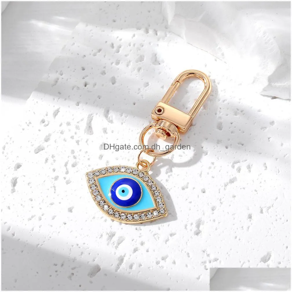 evil eye rhinestone hamsa hand keychain key ring for women men fatima hand blue eye bag car key accessories