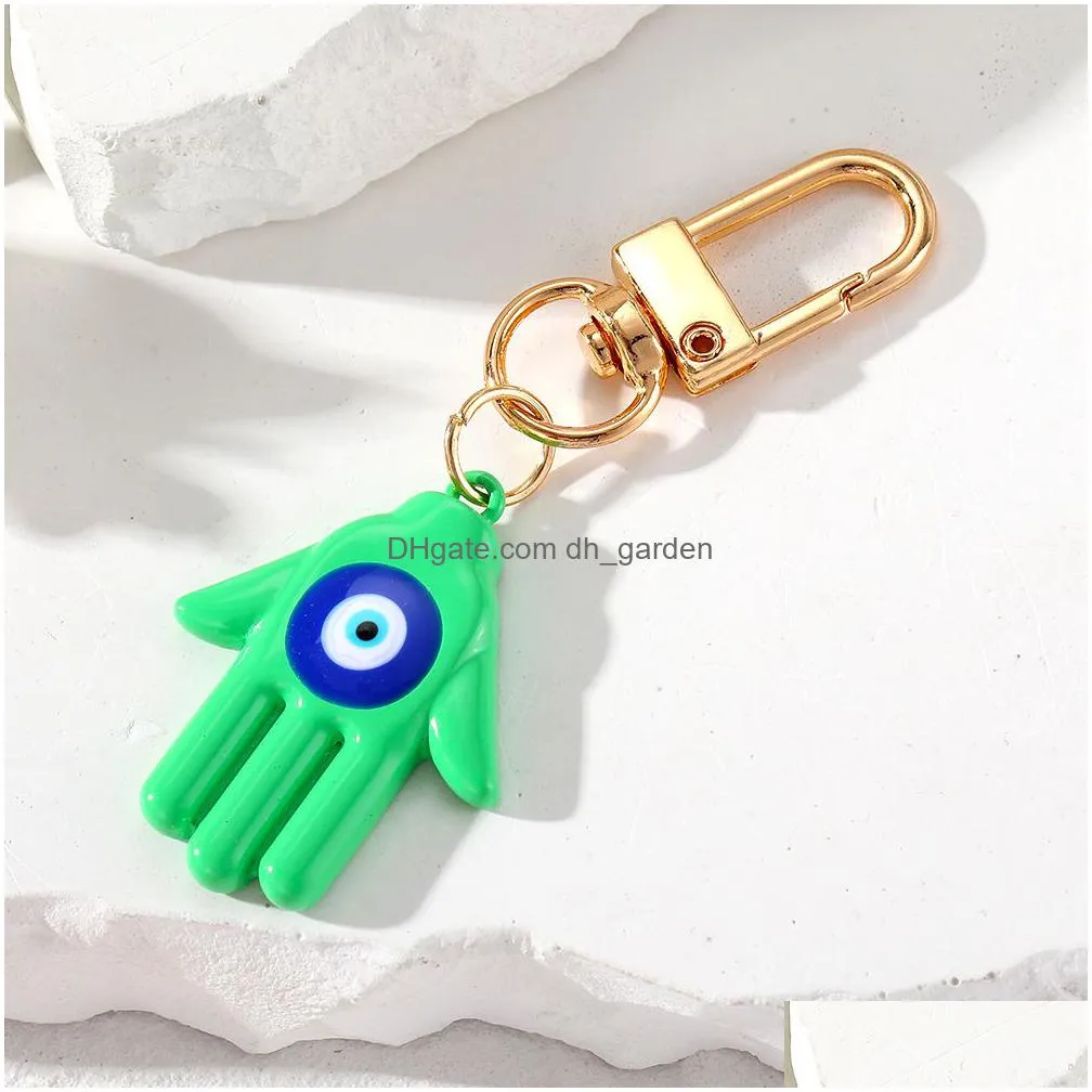 candy colors hamsa hand keychain key ring for women men fatima hand blue eye bag car key accessories pendant