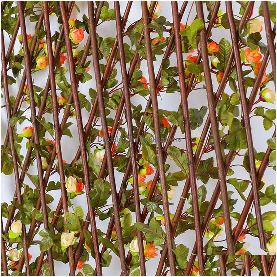 artificial rose flower garden privacy fence wall leaf wood telescopic expanding trellis vine climbing frame gardening home decor