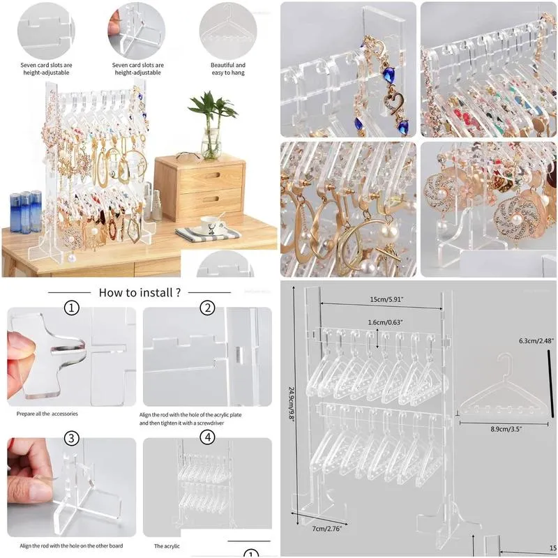 Jewelry Pouches R2LE Double-layer Earrings Necklace Display Stand Clear Acrylic Holder Bracelet Organizer For Women Girls