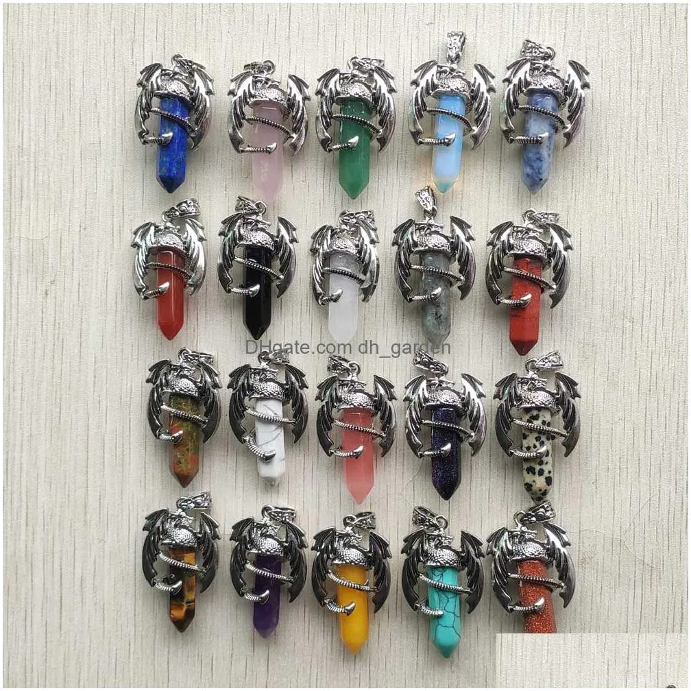 natural gem stone vintage dragon man hexagonal crystal pendants for necklaces jewelry making